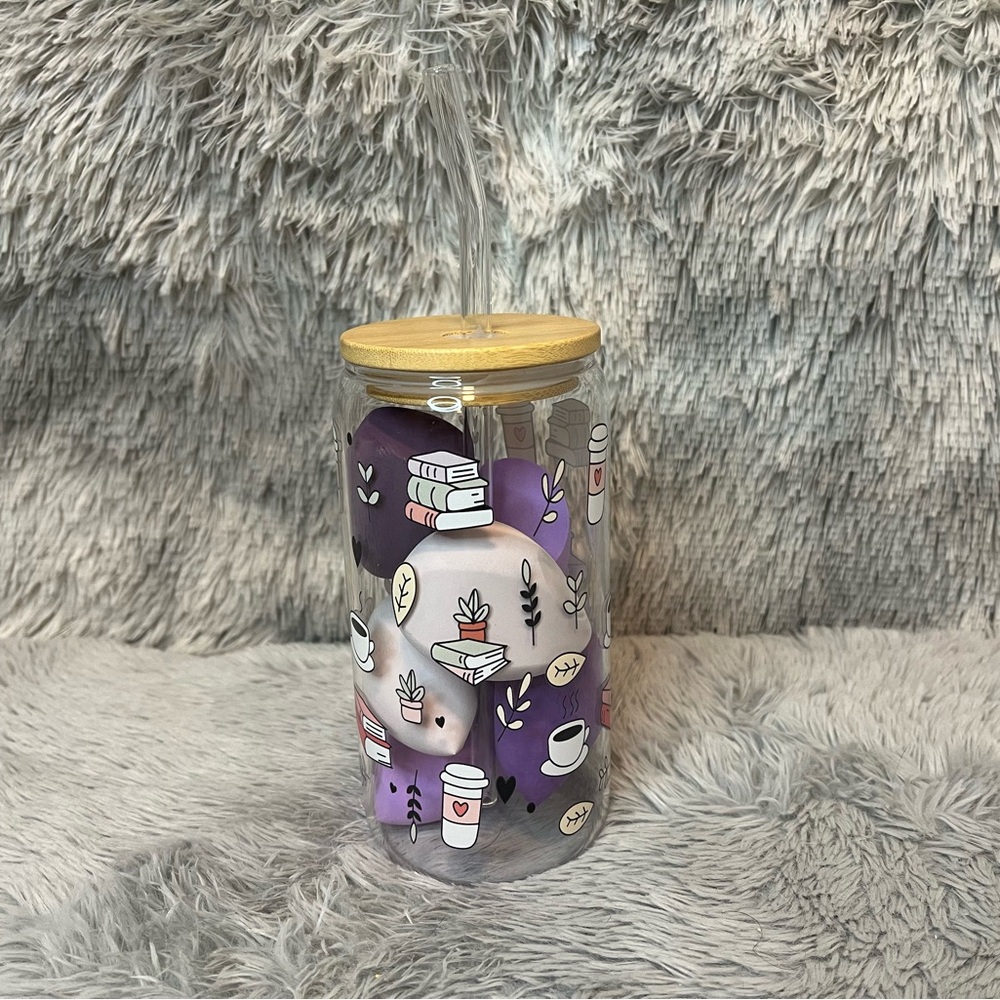 โ๏ธCoffee and Books Glass Tumbler Beauty Blender Set